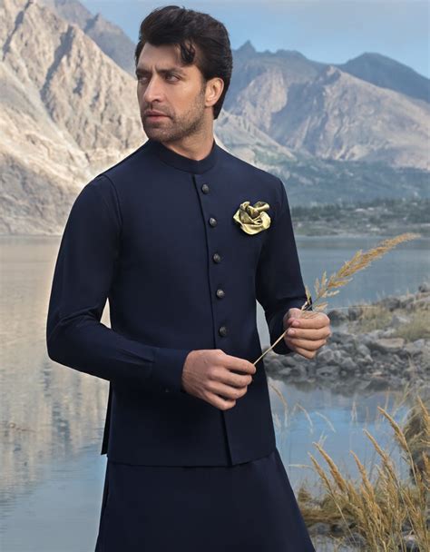 shalwar kameez blue waistcoat.